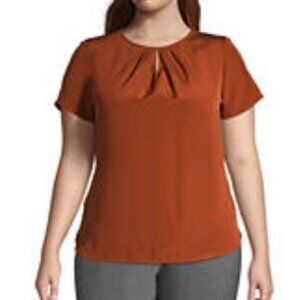 Lands End Short Sleeve Keyhole Blouse Top in Cinnamon Brown - 20W